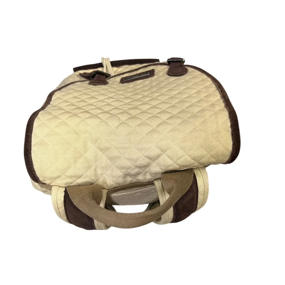 Vera‎ Bradley Quilted Canvas Suede Trim Backpack Cream Brown Boho Rucksack